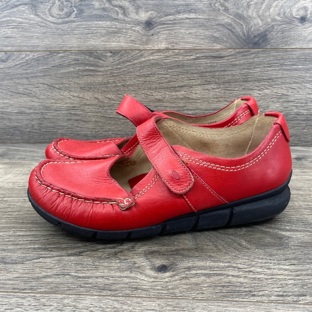 Wolky Mary Jane Flats Womens 38 Red Leather Hook Loop Comfort 730/38